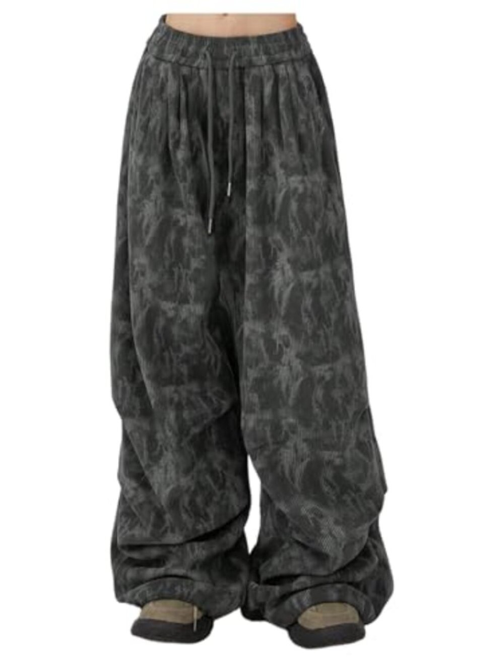 Corduroy Tie Dye Straight Leg Baggy Pants Drawstring Waist